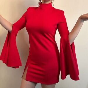 Michael Costello x REVOLVE Mr. Gibson Mini Dress Red XL Mock Neck Bell Sleeve